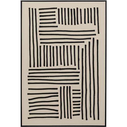Kare Design Artistic Line Impression sur toile murale Noir/blanc Tableau mural avec cadre peint à la main Peinture à l'huile abstraite moderne pour salon, chambre à...