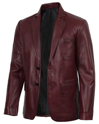 Image of fjackets Mens Leather Blazer Jacket - Real Lambskin Leather Sport Coat, 2-Button, Leather Jacket Men Business to Weekend