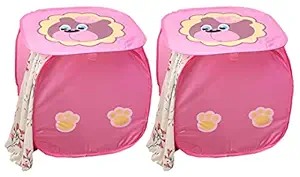 Kuber Industries Butterfly Print Foldable Polyster Laundry Basket, Toy Storage Basket, Cloth Storage Basket With Lid & Handles-Pack of 2 (Pink)-HS_38_KUBMART21183