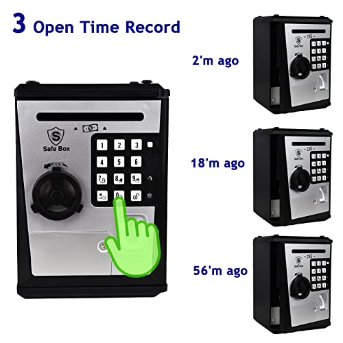Litpggy Kids Safe Bank With Fingerprint Password Talking Atm Piggy Bank For Real Money Toy Gift For 5-14 Years Old Boys Girls (Silver/Black) #TOP3