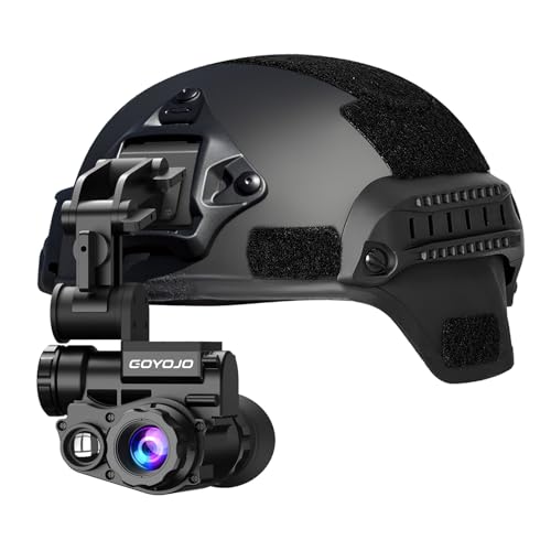 GOYOJO Helmet-Mounted Night Vision Monocular - 1080P HD, 3X Digital Zoom & 1X Optical, IP66 Waterproof NVG Built-in Digital Compass for Airsoft, Hunting, Camping (Equipped with Fast Helmet)