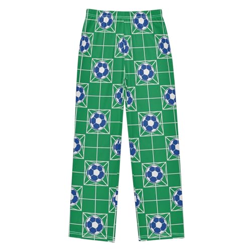 VIGTRO Pajama Pants Long Sleep Bottoms Green Net Blue Soccer, Soft Elastic Waist Lounge Pants with 2 Pockets Size 6-8 Years