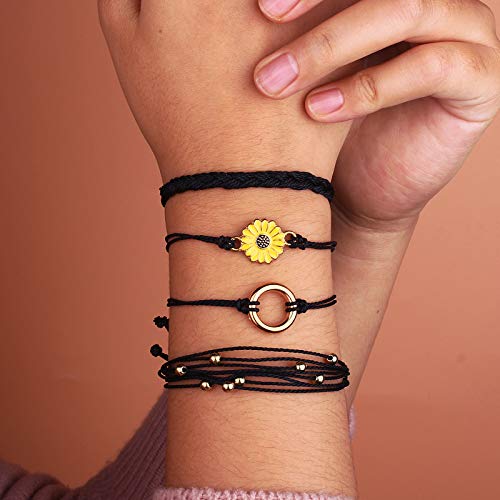 Image of Stackable Sunflower String Bracelets Cute Boho Braided Summer Beach Jewelry