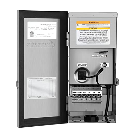 Dewenwils 200W Multi-Tap Low Voltage Transformer, 120V Ac To 12V/13V/14V/15V Ac,Stainlees Steel Shield, Outdoor Transformer For Low Voltage Landscape Lighting, Spotlight, Pathway Light, Etl Listed #TOP22