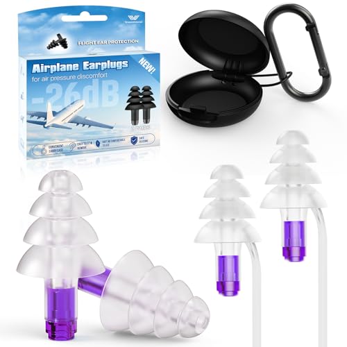 Ear Plugs for Airplane Pressure Relief, 2 Pairs Kids 6+, Adults/Small Canal Reusable Airplane...