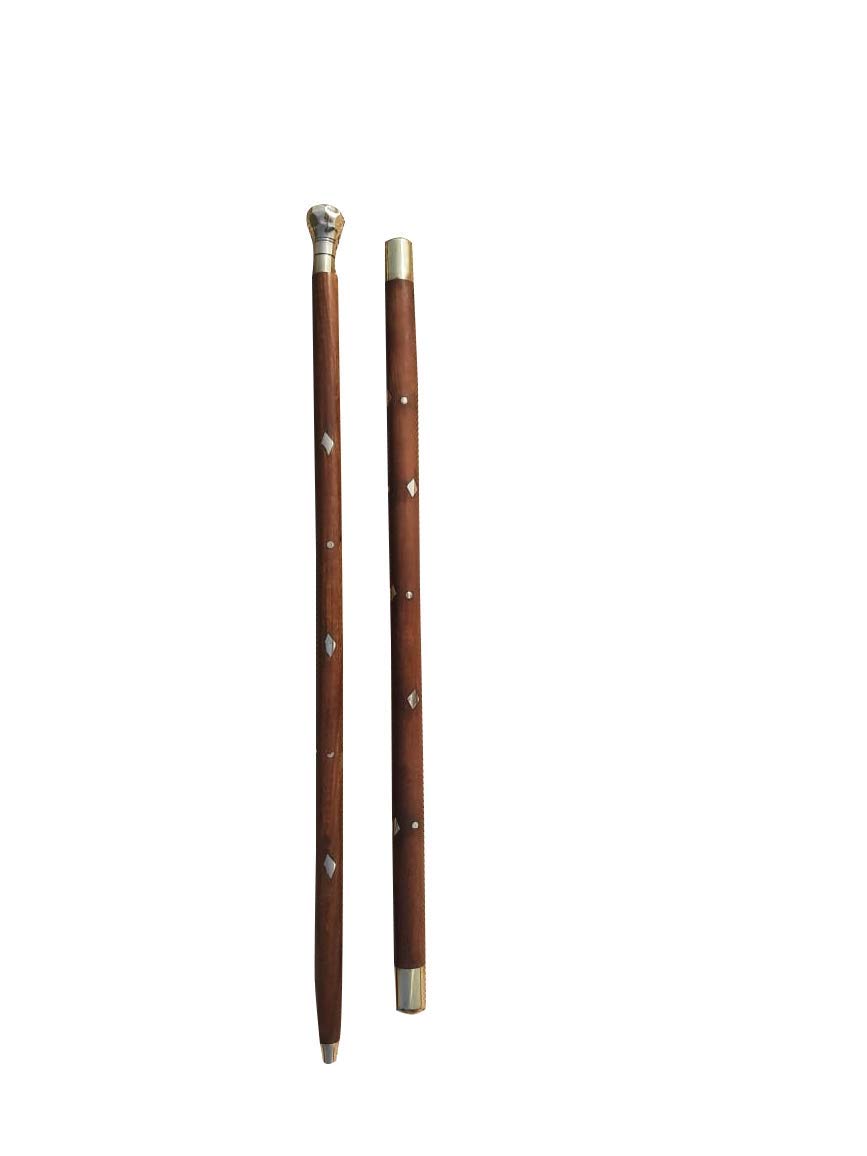 Jtku Handicraft Wooden Walking Stick Sheesham Wood with Brass Work 2 Morning Walk Stick Combo-23 Lenght (Wooden)-picture-31