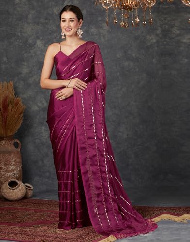 Image of SIRIL Women's Georgette Embellished Work Saree With Unstitched Blouse Piece