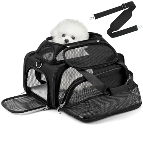 pidipiti 17x11x9.5 Alaska Hawaiian Southwest Airline Approved top and 1 Side Expandable pet Carrier for Extra-Small Dog/Small cat up to 5 lbs