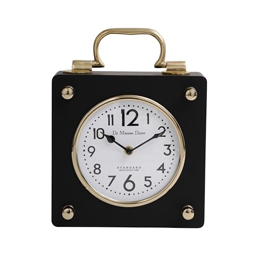 Image of Decor de Maison Brings Handcrafted Cubekeeper Table Clock for KidsRoom, Living Room, Bedroom, Study Table | Classic Non-Ticking Tabletop Battery Operated Analog Desk Clock (Gold)