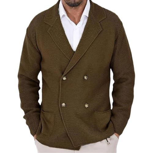 Solid Color Casual Vintage Lapel Double-Breasted Simple Slim Classic Large Size Men's Knitted Cardigan