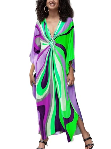 Image of KEYLORTING Plus Size Kaftan Dress Women, African Moo Moo Print Caftan, Batwing Dress, Beach Cover Up for Party and Loungewear