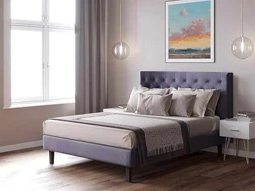 Image of Wooden Modern Upholstered King Size Bed for Bedroom | Wooden Double Bed Without Storage | Platform Cot Upholstered Bed with Upholstery Fabric | Engineered Wood | 6.5 x 6 Ft | Dark Grey-B