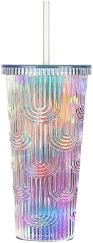 Bling NEW 24oz Tumbler with Lid and Straw Cups, Studded Fashion Water Ripple Double Venti Cups | 100% BPA FREE | Leakproof | Wide Mouth | Premium Quality Gifts