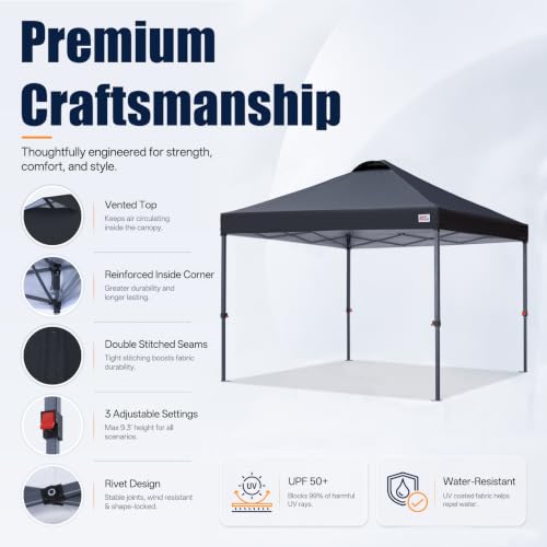 Image of MASTERCANOPY 10x10 Durable Pop Up Canopy Tent with Roller Bag, Black