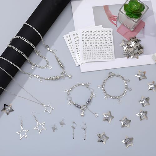 Livdouyu Y2k Stern Halskette Schmuckset Silver Star Y2K sieradenset ketting oorbellen vintage accessoires streetstyle ster haaraccessoires lipstuds