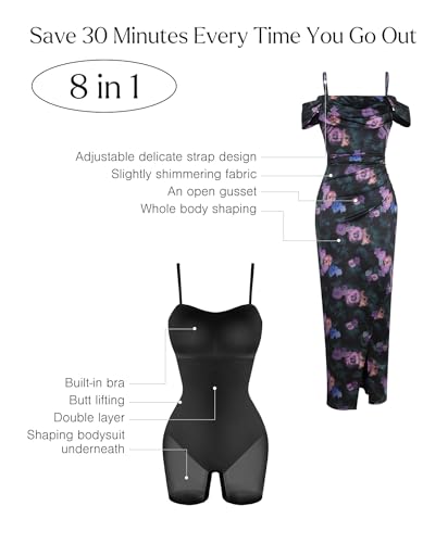 Image of Popilush Wedding Guest Dresses for Women Off Shoulder Shapewear Maxi | Multi-Way Wear, Built in Bra, Light Tummy Control, Ruched Satin Formal Cocktail Evening Bridesmaid Dress
