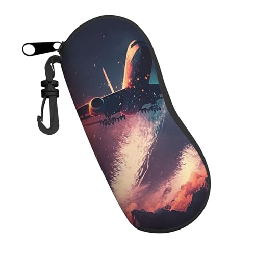 HERRECX airplanes flying Abstract Art Beauty Sunglasses Soft Case for Women Men Glasses Case Zipper Soft Eyeglass Safety Bag With Clip