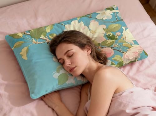 Housse de coussin bleu velours 40x80cm avec impression recto verso florale durable