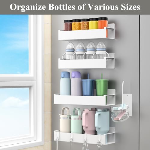 Image of HuggieGems Magnetic Water Bottle Holder for Refrigerator, Cup Holder Organizer for Stanley and Tumbler for Kitchen, 4 Pack, White