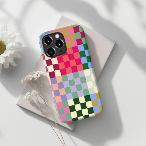 Image of Goodon for iPhone 14 Pro Case Cute - Wireless Charging Compatible - Dual-Layer Hard Shell + Silicone Cover - Protective Phone Case with Trendy Designs for Women - Patchwork Checkerboard