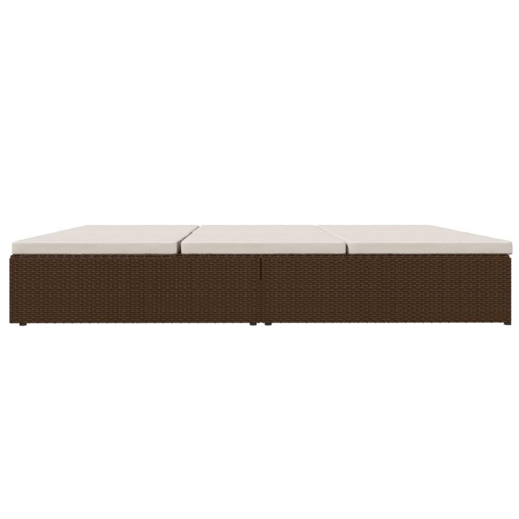 Leżak do opalania z poduszkami, polirattan, brązowy, 200 x 121 cm, łóżko ogrodowe i sofa, regulowany, z poduszkami, odporny na warunki atmosferyczne, na taras, balkon, basen, do wypoczynku