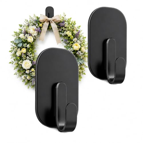 BICHUEN Heavy Duty Magnetic Wreath Hanger Strong Magnetic Hooks for Front Door Holds 10 lbs No-Scratch Versatile Wreath Hook for All Season Decor Kitchen Fridge Garage (Black 2 Pack)