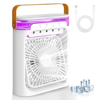 Foto di Climatizzatore portatile con raffreddamento ad acqua, 4 in 1, umidificatore evaporativo e ventilatore, 3 velocità, mini refrigeratore d'aria portatile per casa, ufficio, viaggi, bianco