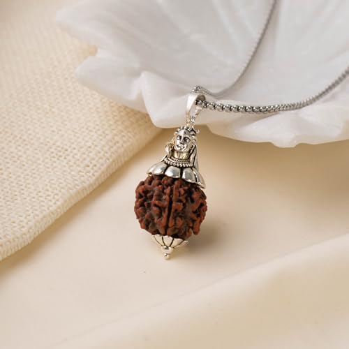 Image of Astrotalk Divya Shankh Rudraksha Mala | Nepal Origin 5 Mukhi Rudraksha Mala with Shankh Pendant for Protection, Peace & Spiritual Growth | Sawan Special | Mala Gift for Man & Woman