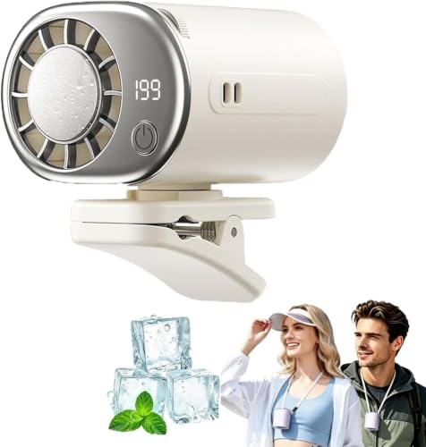 ZFFAFUR Car Clip Fan with LED Display 199 Speeds & Semiconductor Cooling Technology 360 Rotating USB Personal Fan Wide Detachable Clamp for Car Vent Office Desk Outdoor Camping White