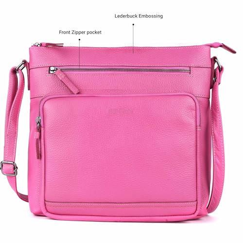 Image of LEDERBUCK Olga Women's Extra-Large Genuine Leather Crossbody Purse - Soft Triple-Zip Shoulder Bag