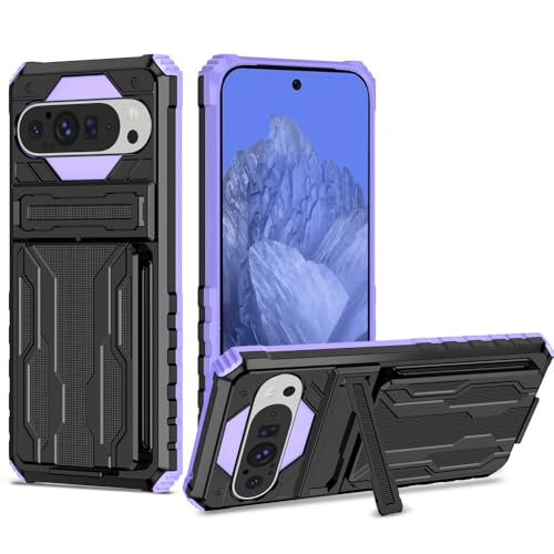 Coque Google Pixel 8 Pro violette et noire rigide en silicone antichoc avec fente carte