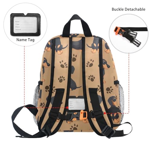 CHIFIGNO Personalisierter Rucksack mit Namen, personalisierter Kinderrucksack für Jungen und Mädchen, individuelle Vorschulkindergarten-Rucksäcke, Niedliche Dackel-Hunde, Small
