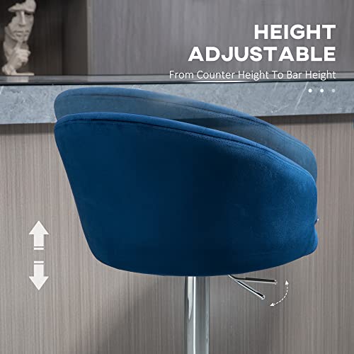 Homcom Adjustable Bar Stools Set Of 2, Modern Counter Height Barstools, Fabric Upholstered Kitchen Stools With Swivel Seat, Steel Frame, Footrest, Blue #TOP4