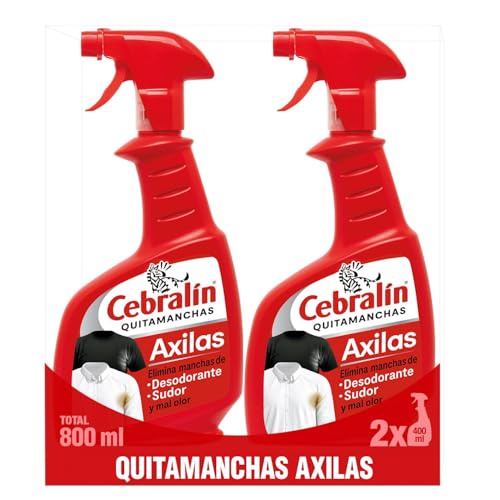 Cebralín - Quitamanchas Axilas, Elimina las Manchas Amarillas y Cercos en Axilas, Quita el Mal Olor Persistente, Sin Lejía - Pack de 2 x 400 ml = 800 ml