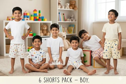 Image of Tinchuk Regular Printed Shorts Set of 6 - for Your Little One Multi-Coloured -Assorted