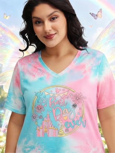 Image of NANYUAYA Plus Size Magic Shirts for Women Castle Kingdom Graphic Magical T Shirt Cute Holiday Princess Tee Vacation Tops