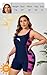 Halcurt Women's Plus Size Boyleg One Piece Swimsuit Racerback Athletic Full Coverage Bathing Suit Navy Pink Striped 3X
