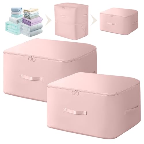 布団圧縮袋 掃除機不要 【2025 年新 Amazon限定版】272L 大容量 衣類収納ボックス ダウンキルト圧縮袋 収納袋 超省スペース 服・毛布・掛け用 ハンドル付き 2個入り (ピンク)