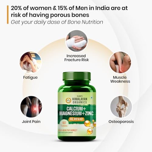 Vlado’s Himalayan Organics Calcium And Vitamin D3 Tablets | Calcium Tablets For Women & Men | Calcium Magnesium Zinc Supplement With Vitamin D3 + K2 MK7 To Support Bones, Joints & Immunity - 60 Tablets