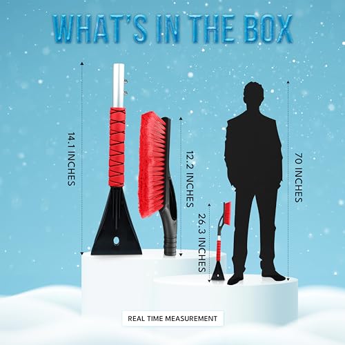 Image of EcoNour 27 inch Aluminum Car Snow Scraper and Brush (Red) Scratch-Free Scraper