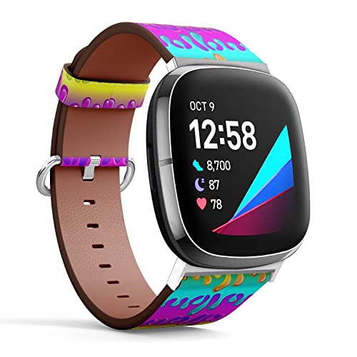 CJBROES Replacement Leather Watch Band, Compatible with Fitbit Versa 3 and Fitbit Sense of Wristband Bracelet Accessory - Dripping-Glaze