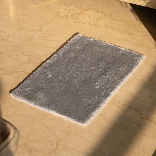 Image of Earthy Fables Plush Microfiber Bath Mat, Quick Dry, Anti-Skid, Water Absorbent, Non-Slip, Machine Washable Floor Rug, Shower Mat, Door Mat for Bathroom, Bedroom, 60 x 40 cm - Silver