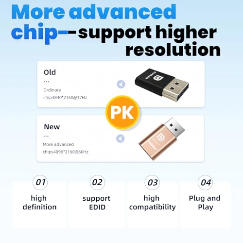 FUERAN DP - DisplayPort Display Emulator EDID Emulator Plug 2K (fit Headless 2560x1600@30Hz) 4K 4096x2160@60Hz Display Port Dummy Plug DisplayPort Compatible (4K-4096x2160@60Hz-2P)