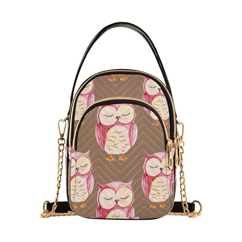 Cute Watercolor Owls Eyes Brown Women's Shoulder Purses Cute Cell Phone Wallet Chain Purse Quilted Zipper Bowler Tote Ladies Satchel - Main Image