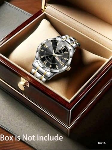 Men's Casual Business Quartz Watch With Calendar, Stainless Steel Strap (Black)