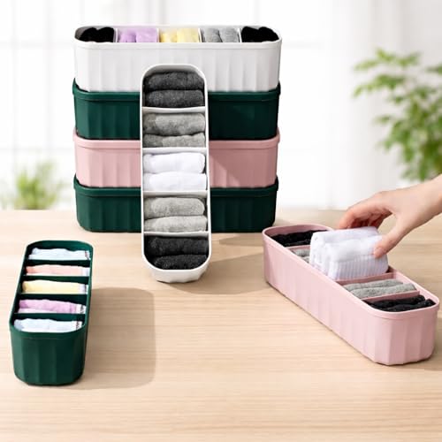 Image of Drawer Organizer Set of 8 - Plastic Innerwear & Undergarment Storage Boxes for Socks, Bras, Ties & Small Clothes - Closet & Wardrobe Drawer Divider Organizer