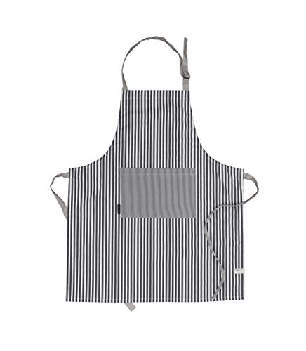 Amour Infini Stripe Apron | 27.5 X 33 Inches| 100% Organic Cotton | Womens Apron For Cooking, Baking, Gardening | Convenient Pockets And Adjustable Strap At Neck & Waist Ties | Charcoal #TOP9