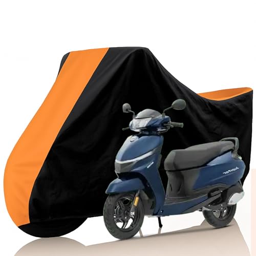 Image of All Weather Protection Two Wheeler Cover for Jupiter 125, Scooter & Scooty | Anti Dust, 100% Water Resistance, Heat Resistant, UV Proof - Triple Stitched | (Black Top Orange)