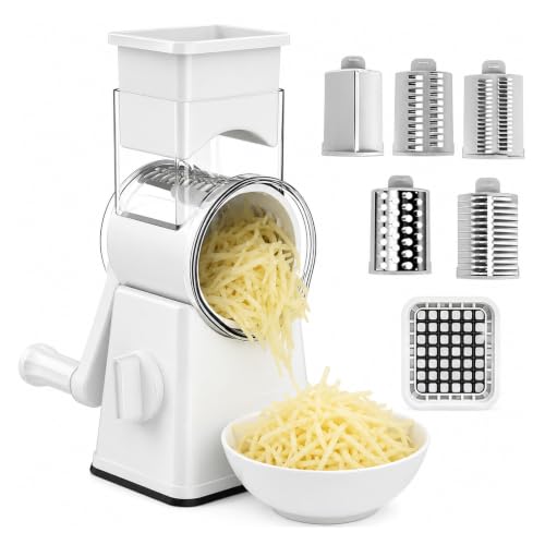 Râpe à Fromage Rotative: 5-En-1 Coupe Legume, Mandoline De Cuisine Manuelle Avec 11 Lames De Tambour Détachables Et Forte Aspiration Pour Pommes De Terre, Forte Carottes, Aspiration, Fromage