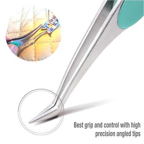 Beaditive High Precision Angled Tip Tweezers with Cushion Grip - 4.7" Craft Tweezers for Sewing, Beading & DIY Crafts - Non-Serrated Jewelry Tweezers with Fine Angled Tips - Stainless Steel (Teal) by Beaditive - Used condition - Image 7
